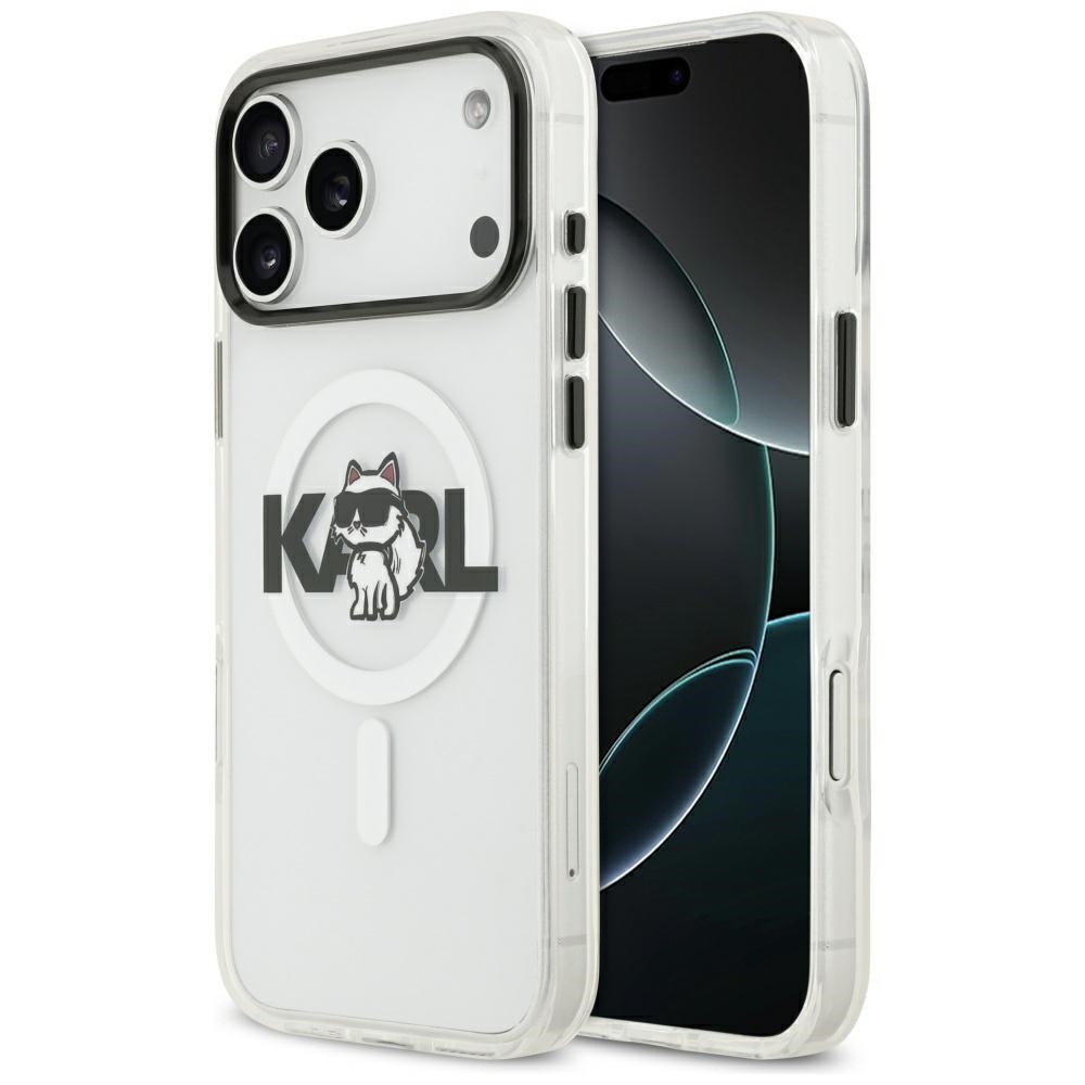 Karl Lagerfeld IML Choupette Sketch Logo magnētiskais viedtālruņa apvalks iPhone 17 Pro - caurspīdīgs