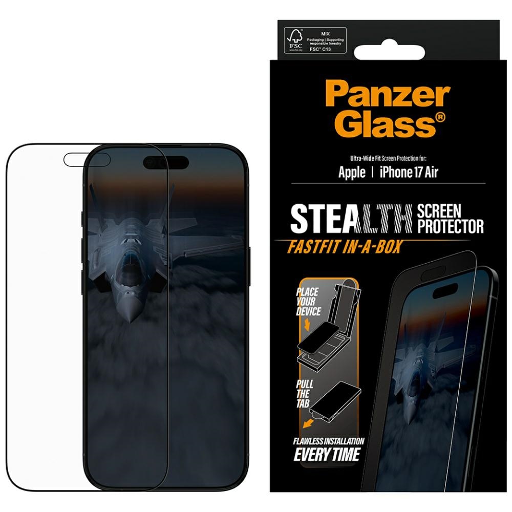 PanzerGlass Stealth īpaši plats Fastfit rūdītais aizsargstikls iPhone Air viedtālrunim