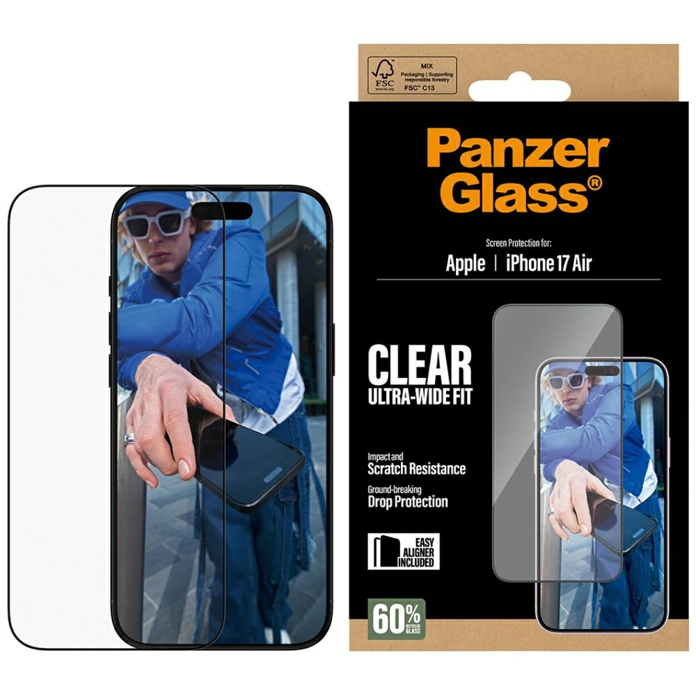 PanzerGlass īpaši plats EasyAligner rūdītais aizsargstikls iPhone Air viedtālrunim