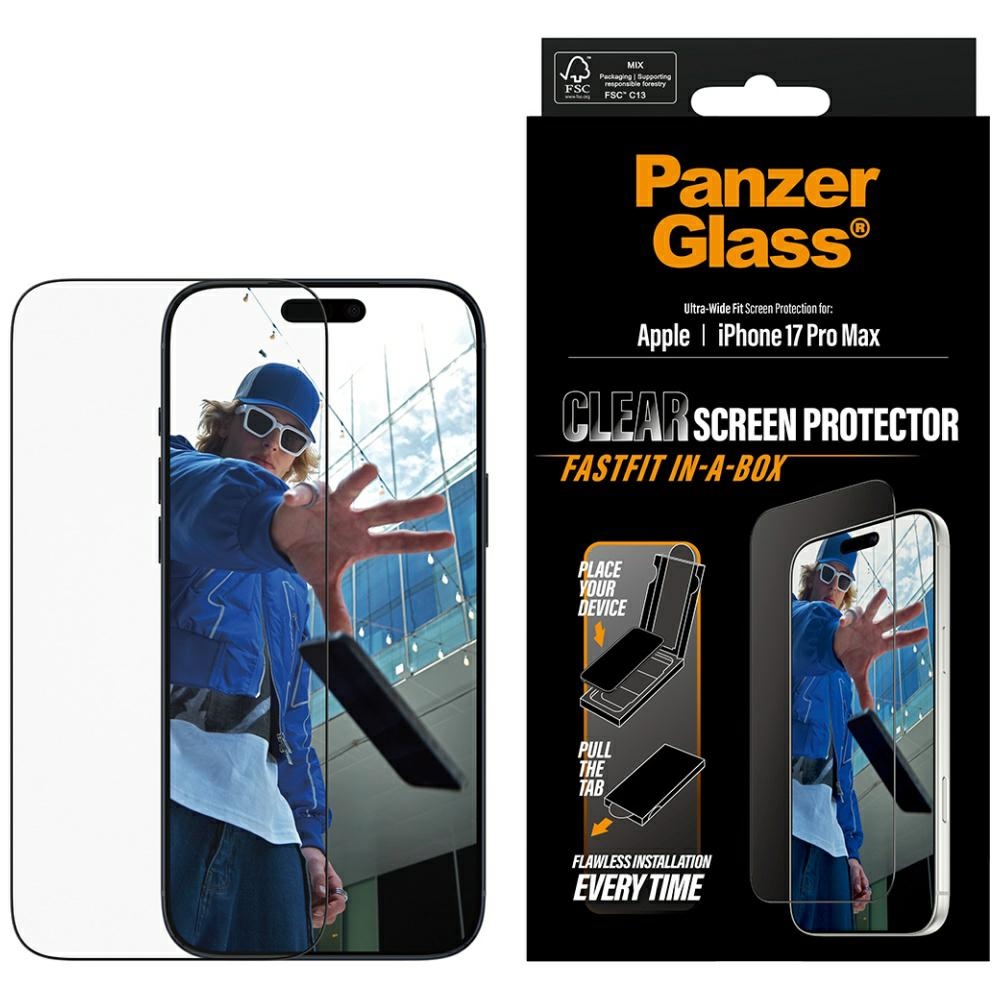 PanzerGlass īpaši plats ātras uzstādīšanas aizsargstikls iPhone 17 Pro Max