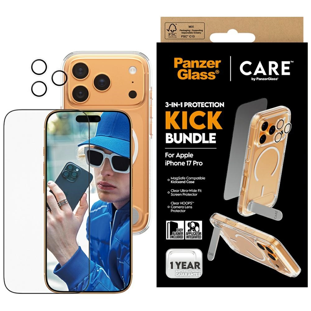 CARE by PanzerGlass funkcionālais komplekts 3in1 apvalks + stikls + lēcas aizsardzība iPhone 17 Pro