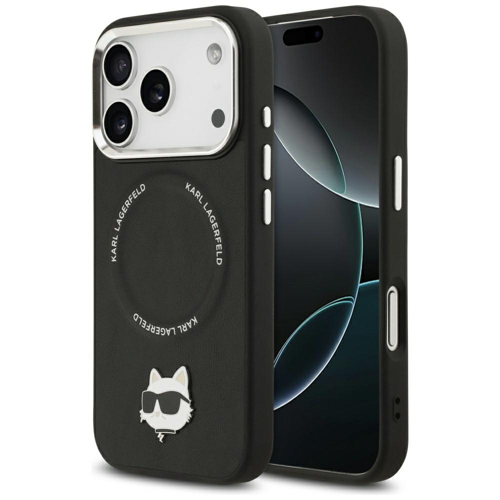 Karl Lagerfeld Choupette Pin Magnētiskais viedtālruņa apvalks iPhone 17 Pro Max - melns