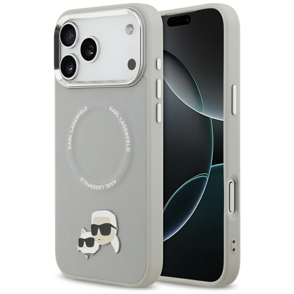 Karl Lagerfeld Karl & Choupette Pins Magnētiskais apvalks viedtālrunim iPhone 17 Pro - pelēks