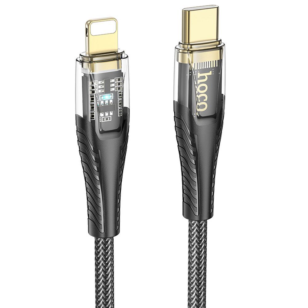 Kabelis USB C uz Lightning Hoco PD 27W 1,2 m U121 melns caurspīdīgs