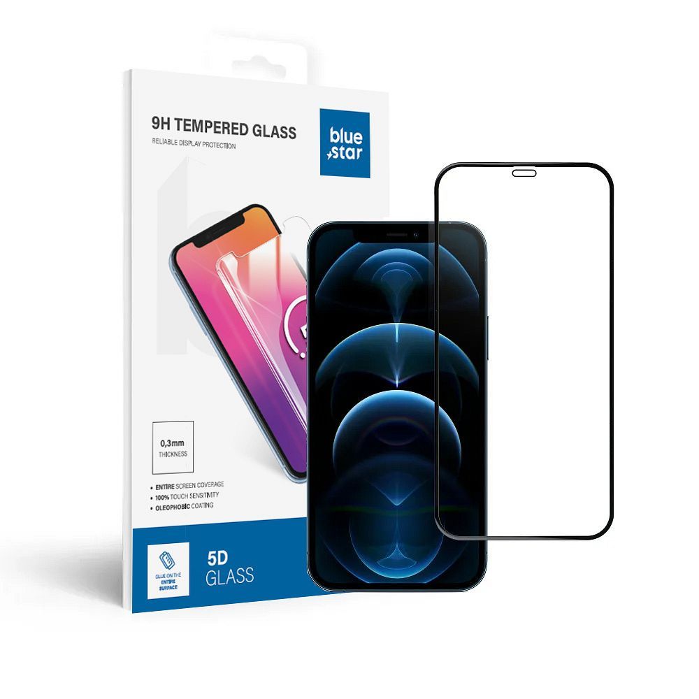 Aizsargstikls Blue Star - APP IPHONE 12/12 Pro 5D pilns pārklājums melns