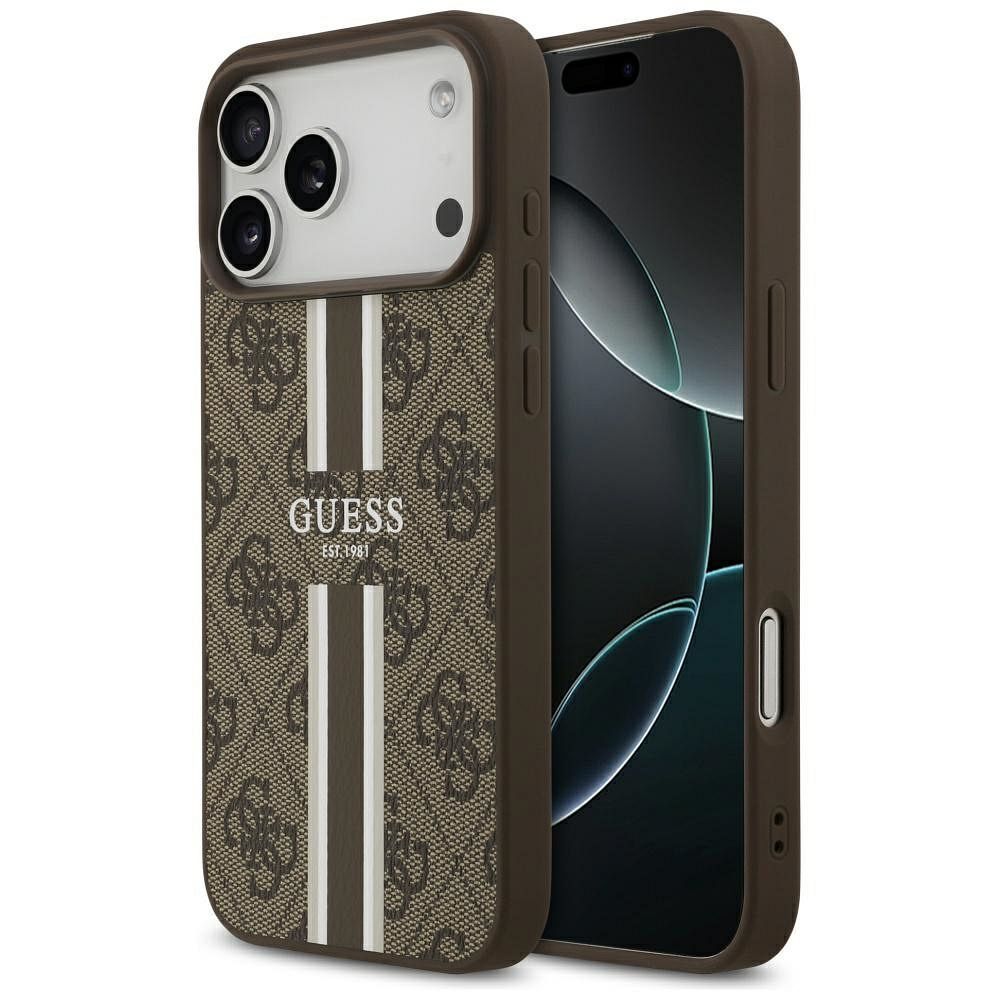 GUESS viedtālruņa apvalks IPHONE 17 Pro Max, saderīgs ar MagSafe GUHMP17XP4RPSW (4G Printed Stripes), brūns