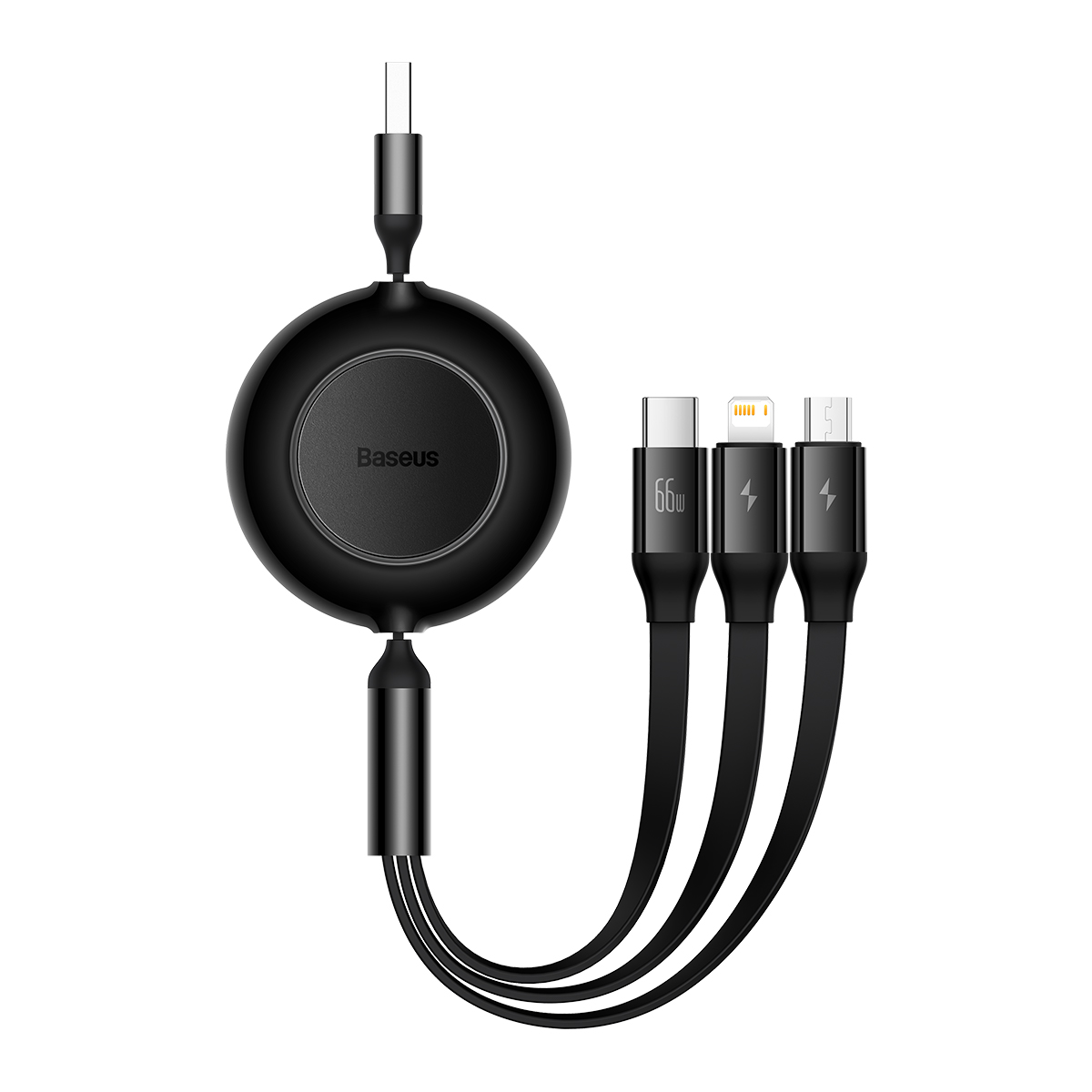 Baseus kabelis Bright Mirror 2 3w1 USB - micro USB + Lightning + USB-C 1,1m 66W melns izvelkams