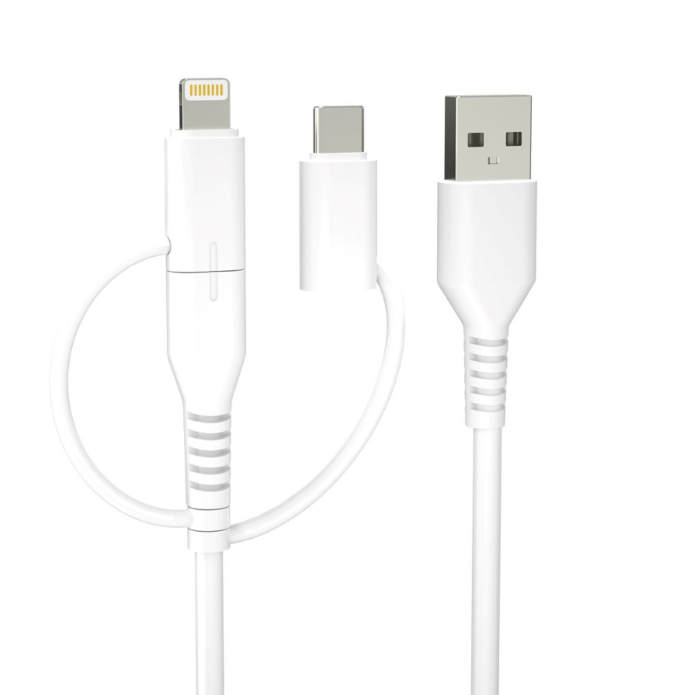 Forever pārstrādājams kabelis 3in1 1,5m 2,4A USB-A -USB-C+ microUSB + Lightning KR3W1-00 balts