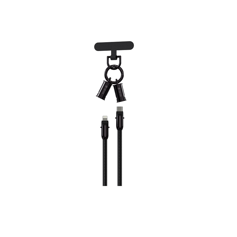 Devia kabelis lanyard 2in1 PD USB-C - Lightning 0,3 m 27W melns