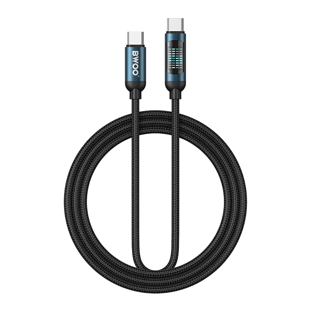 BWOO USB-C - USB-C kabelis 1m 60W ar LED ekrānu, pīts, melns