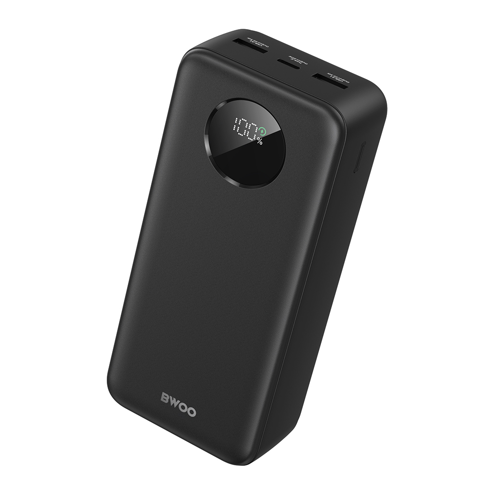 Portatīvais lādētājs BWOO 22,5W 30000 mAh ar digitālo indikatoru, melns