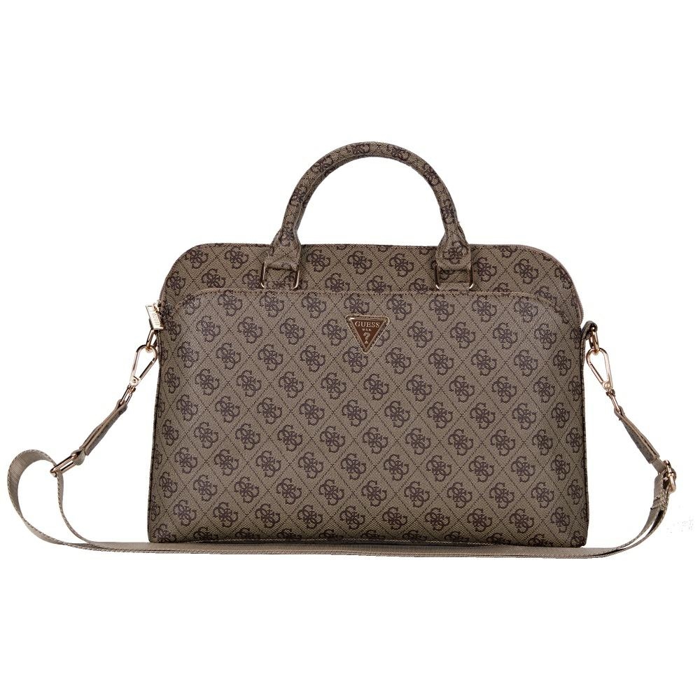 Guess Datora soma 4G Rāvējslēdzēja kabata un Trīsstūra logotips 15" Klēpjdatoram Brūns