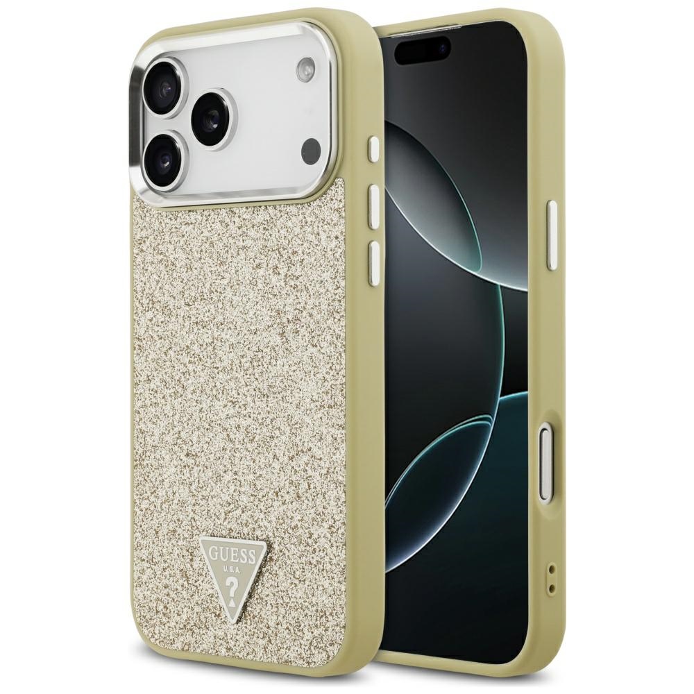 Guess Mirdzošs Trīsstūra Logotips Magnētiskais viedtālruņa apvalks iPhone 17 Pro Max zelta