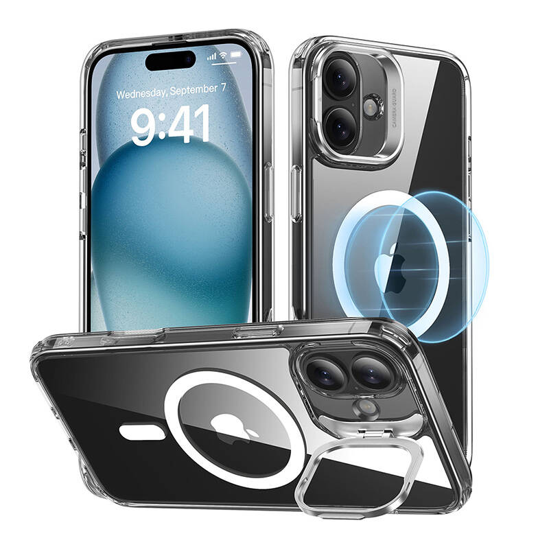 ESR Classic Hybrid viedtālruņa apvalks (HaloLock) ar statīvu iPhone 16 Plus (caurspīdīgs)