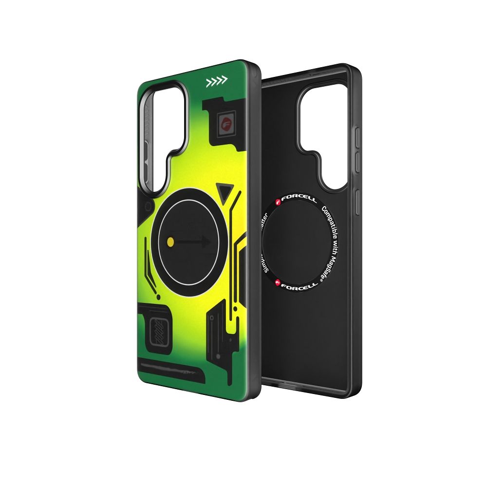 Viedtālruņa apvalks FORCELL F-PROTECT ar dubultu slāņu 4D tehnoloģiju, militārais kritiena tests, saderīgs ar MagSafe, SAMSUNG S25 ULTRA, cyber zaļš