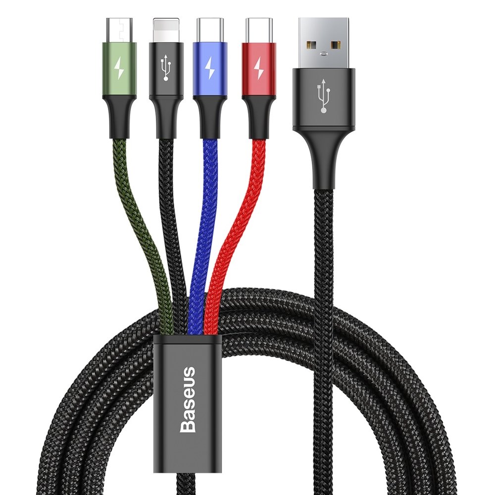 Baseus kabelis USB 4in1 Lightning / 2x USB Type C / micro USB ar neilona pīnumu 3.5A 1.2m melns