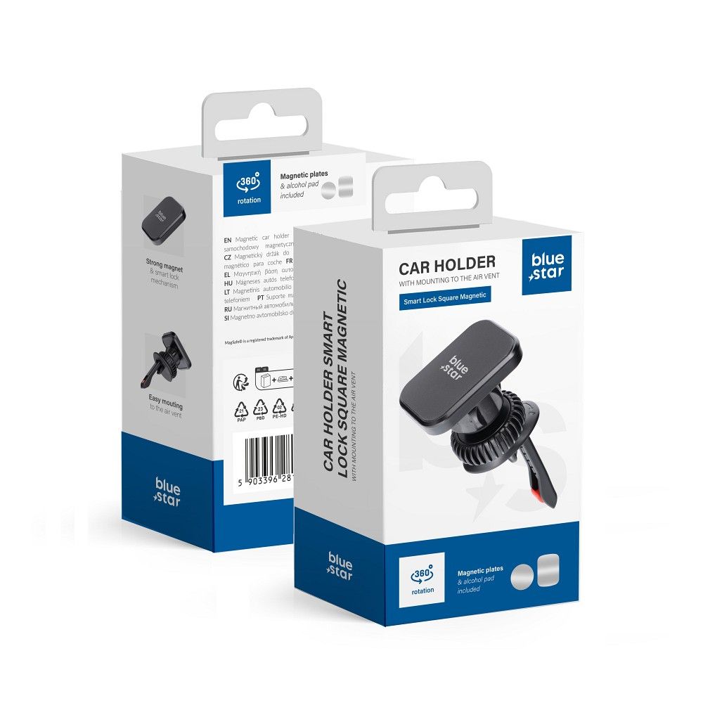 BLUE STAR magnētiskais automobiļa turētājs gaisa ventilācijai SMART LOCK SQUARE MAGNETIC melns