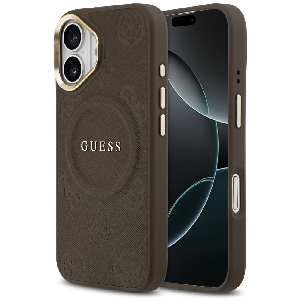 GUESS viedtālruņa apvalks IPHONE 17, saderīgs ar MagSafe GUHMP17SPSAMSECW (PU W/ Peony Hot Stamp) brūns