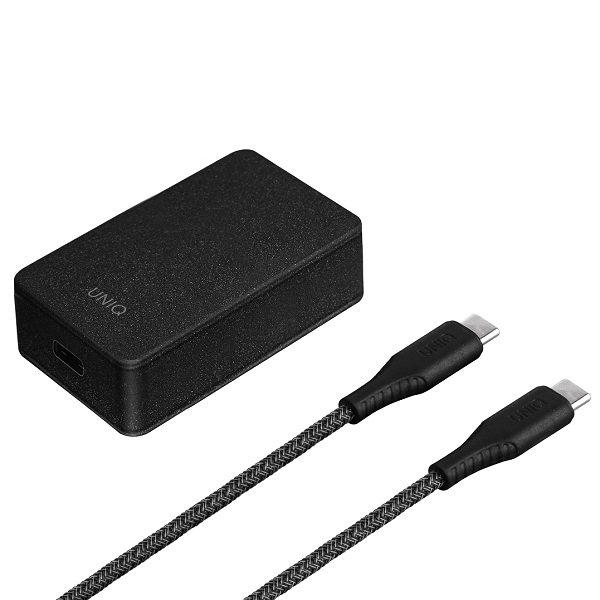 Uniq Versa Slim LITHOS Collective USB-C PD 18W sienas lādētājs + USB-C / USB-C kabelis – melns