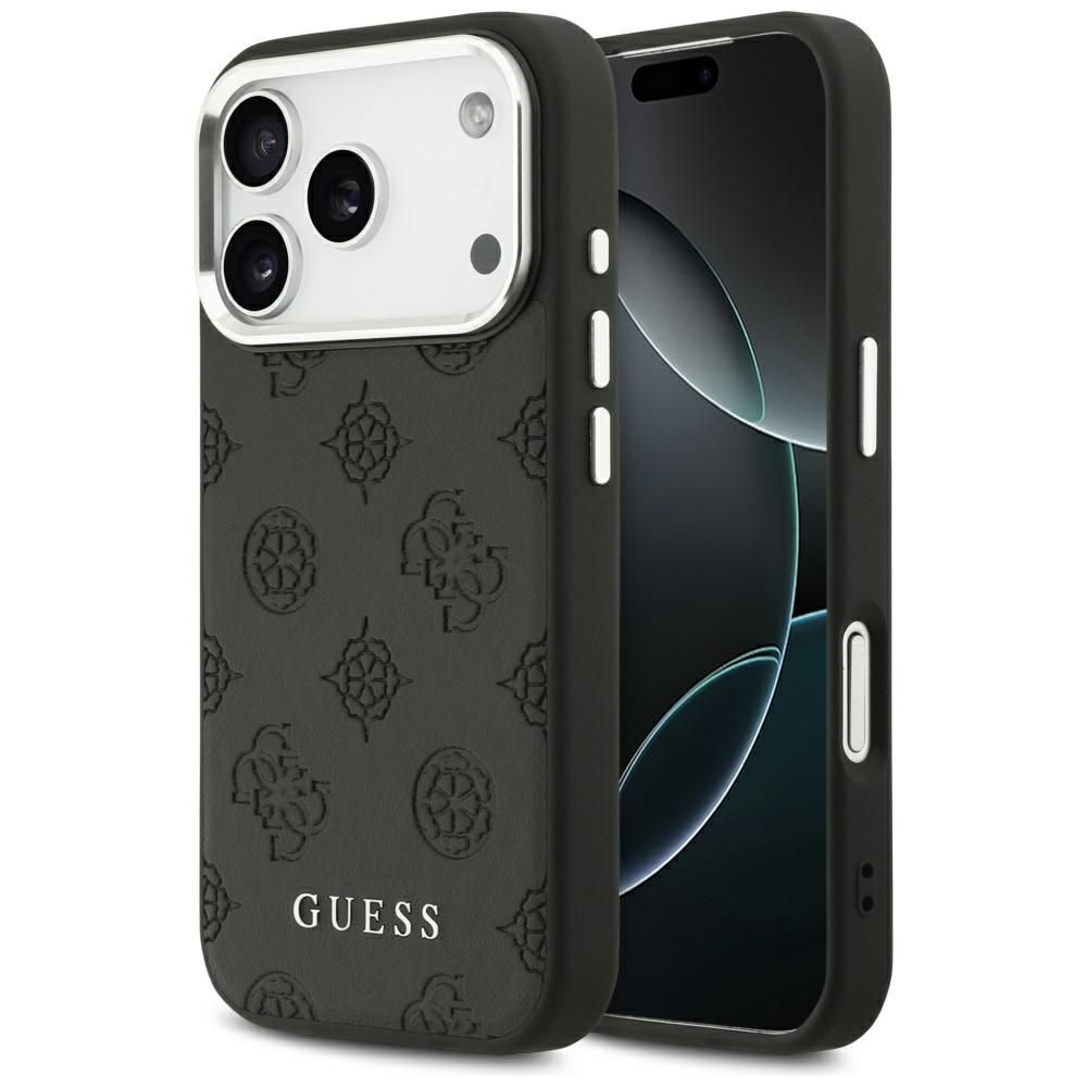 GUESS viedtālruņa apvalks IPHONE 17 Pro saderīgs ar Magnētisko GUHMP17LPSPOSSSK (PU W/ Peony Hot Stamp Script) melna