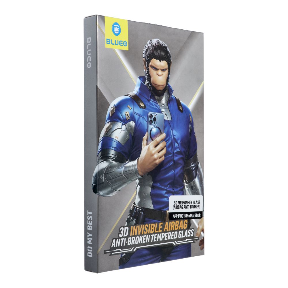 Aizsargstikls 5D Mr. Monkey Glass - Apple iPhone 15 Pro Max melns (Aizsarg pret lūzumiem ar Airbaga)