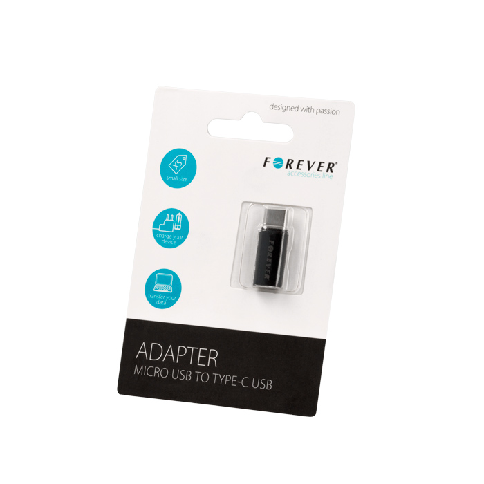 Forever adapteris microUSB - USB-C melns
