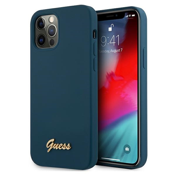 Guess GUHCP12LLSLMGBL iPhone 12 Pro Max 6.7" zils/zils cietais apvalks Metal Logo Script