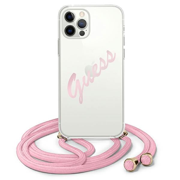 Guess GUHCP12MCRTVSPI iPhone 12/12 Pro 6.1" rožais kietais vāciņš Script Vintage