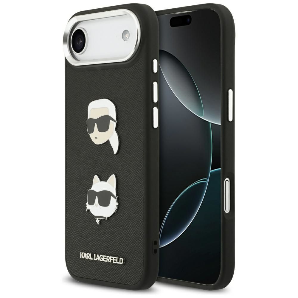 KARL LAGERFELD viedtālruņa apvalks IPHONE 17 Air, ar magnētisko MagSafe, (KLHCP17MPSFDHPOK, FW Grained PU W/ K&C Heads Pins & Logo) melns