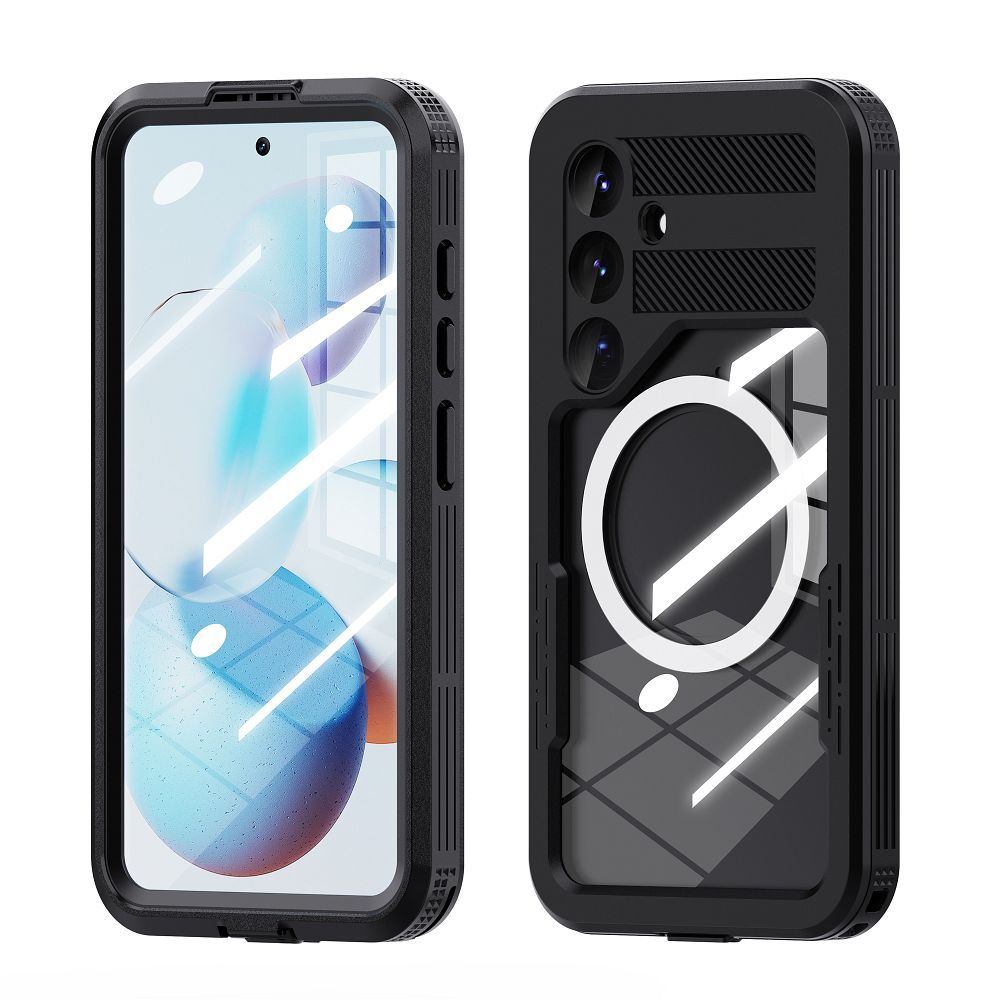 Ūdensizturīgs apvalks SHELLBOX MARS ar metāla gredzenu, paredzēts SAMSUNG S25, melns