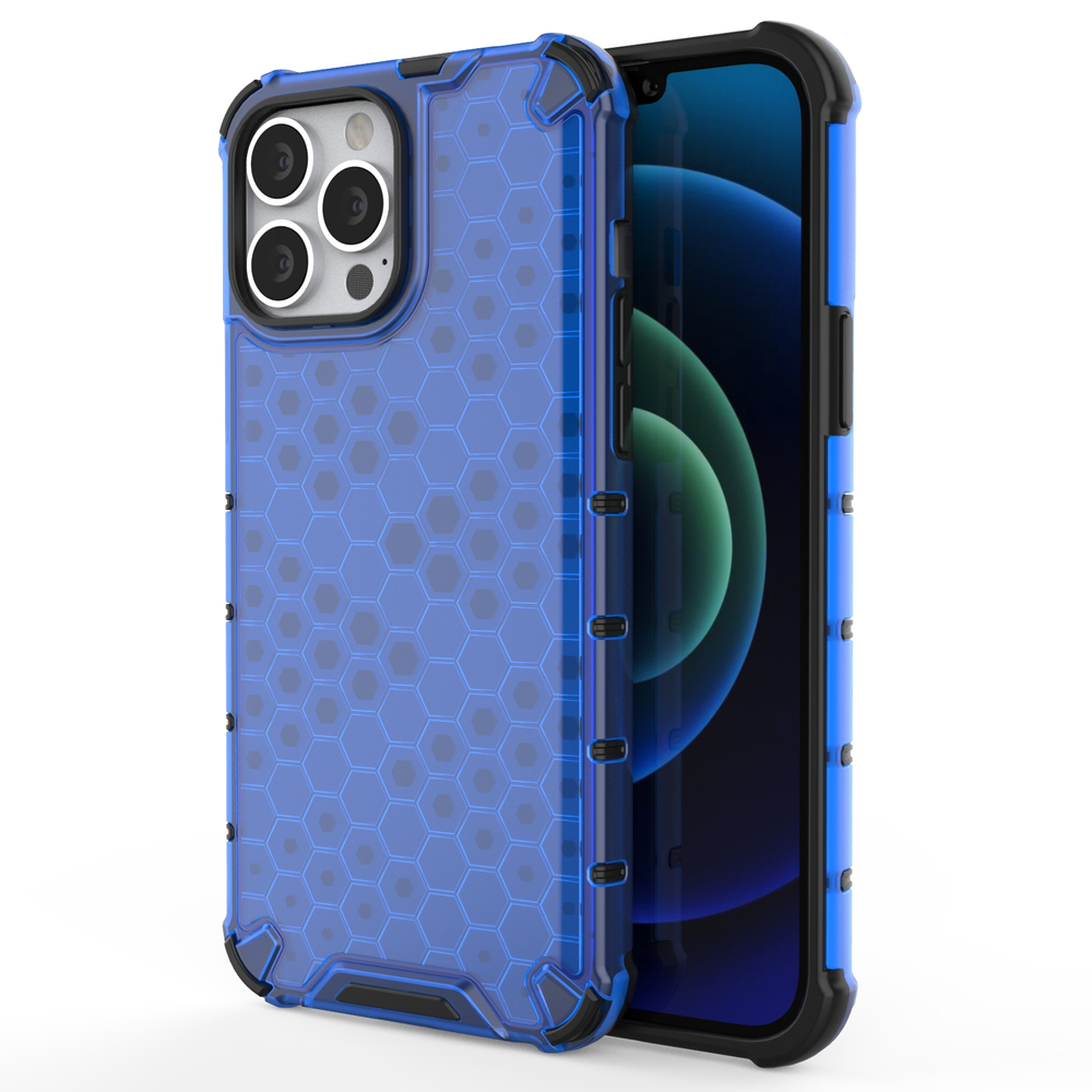 Honeycomb Case bruņu vāks ar TPU buferi iPhone 13 Pro Max zils
