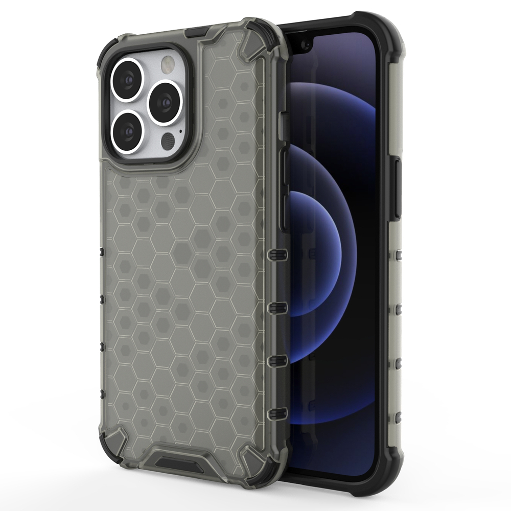 Honeycomb Case bruņu vāks ar TPU buferi iPhone 13 Pro melns