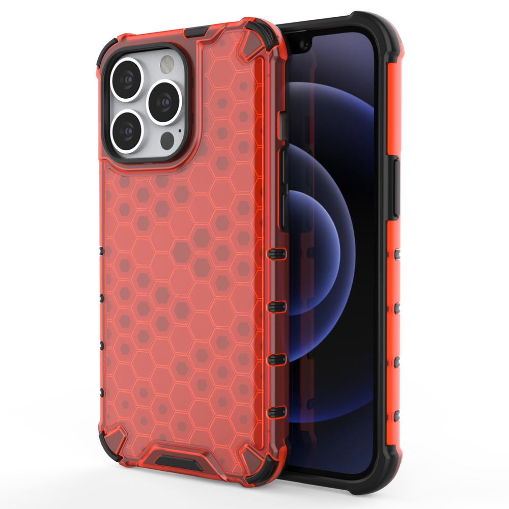 Honeycomb Case bruņu vāks ar TPU buferi iPhone 13 Pro sarkans