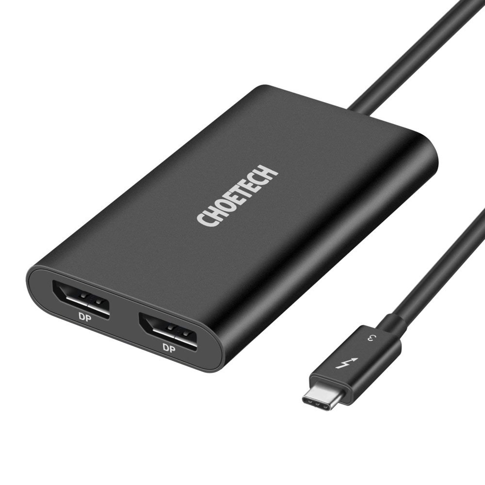 Choetech spraudņa adapteris USB Type C Thunderbolt 3 (40Gbps) - 2x DisplayPort 4K 60Hz melns (HUB-D03)