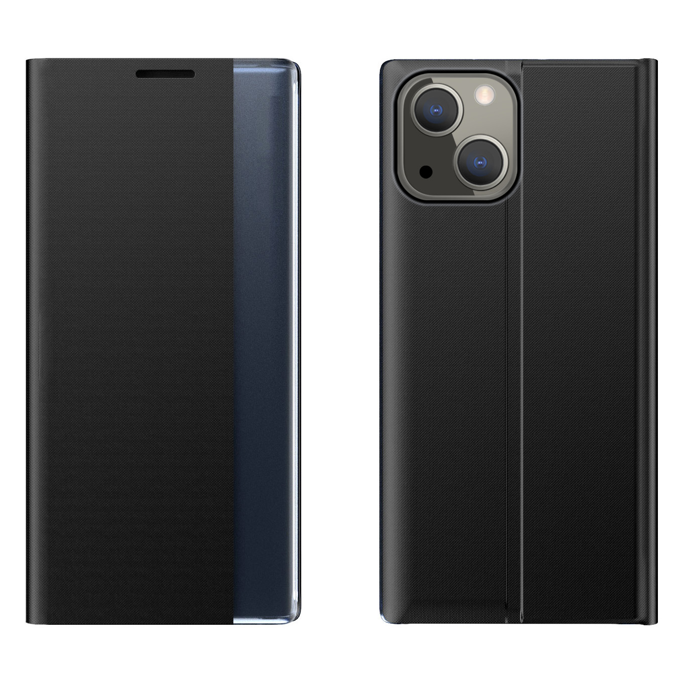 Sleep Case grāmatas tipa apvalks ar viedo logu iPhone 13 mini melns