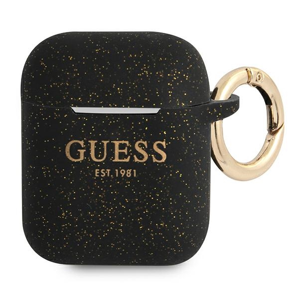 Guess GUA2SGGEK AirPods apvalks melns/melns Silikons Spīdumi