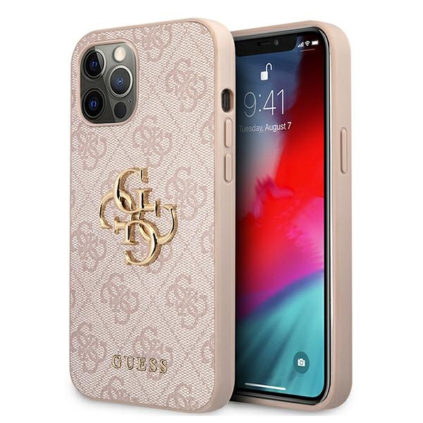 Guess 4G Liels Metāla logotips vāciņš iPhone 12 / 12 Pro - rozā