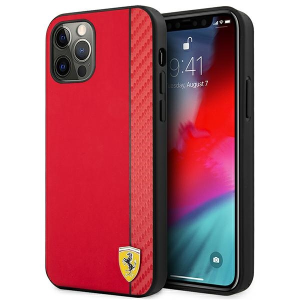 Ferrari FESAXHCP12LRE iPhone 12 Pro Max 6.7" sarkans/sarkans cietais viedtālruņa apvalks On Track Carbon Stripe