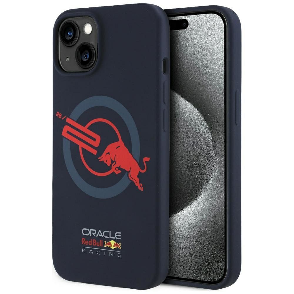 RED BULL viedtālruņa apvalks IPHONE 15 Pro Max saderīgs ar MagSafe RBHMP15X24SIOLVR (Silikona ORBR20 logotips sarkana apmale) tumši zila