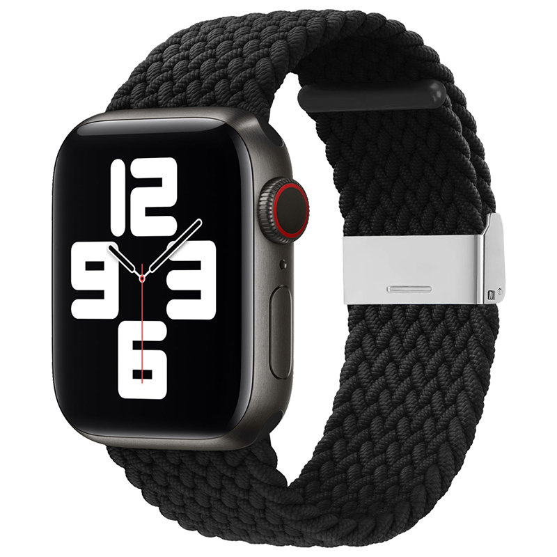Pulksteņa siksna Apple Watch 38/40/41 mm – pīnīta auduma siksna, melna