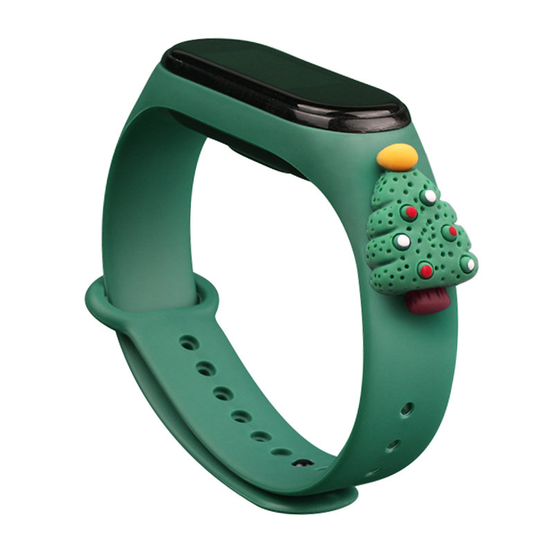 Siksna Xmas Xiaomi Mi Band 3 / 4 Ziemassvētku silikona siksna aproce ar Ziemassvētku eglīti - tumši zaļa
