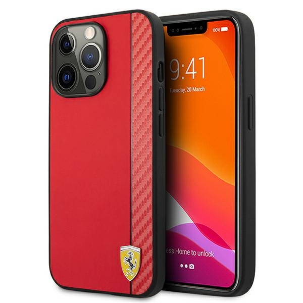 Ferrari FESAXHCP13XRE iPhone 13 Pro Max 6.7 sarkans kietais apvalks Off Track Carbon Stripe