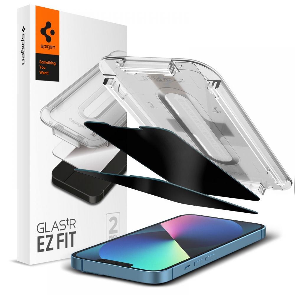 Spigen Glas.tR EZ Fit Privacy rūdītais stikls iPhone 13 / 13 Pro / 14 / 16e - 2 gab.
