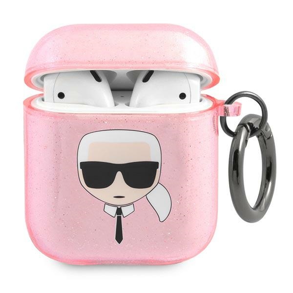 Karl Lagerfeld KLA2UKHGP AirPods apvalks rozā/rozā Glitter Karl's Head