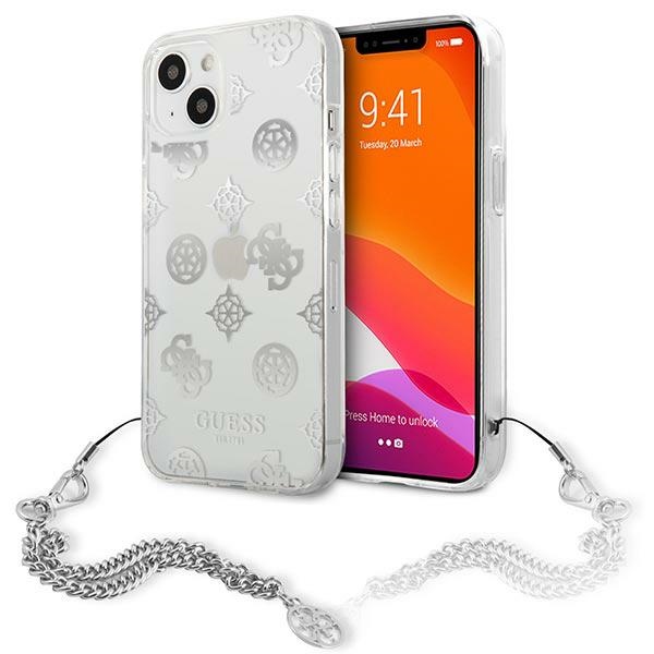 Guess GUHCP13SKPESI iPhone 13 mini 5.4" sudrabains cietais apvalks Peony Chain kolekcija