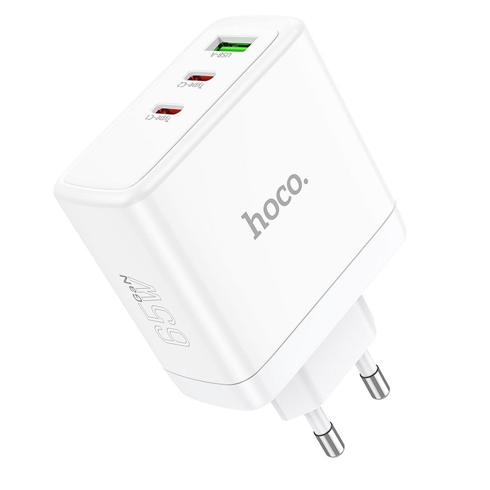 Lādētājs Hoco 2 x USB-C + USB-A GaN QC PD 65W N30 balts