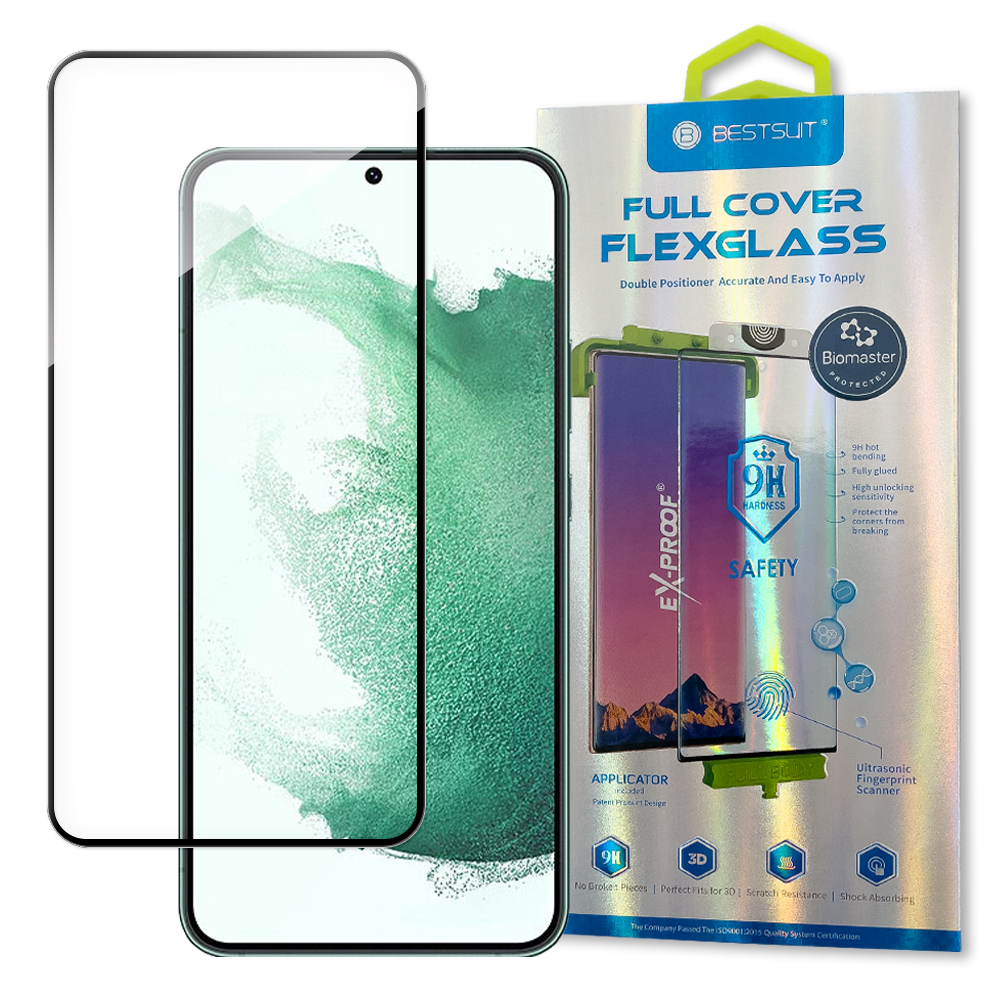 Bestsuit 3D Edge Nano Flexi Glass stikla plēve pilna ekrāna rūdītais stikls ar rāmi Samsung Galaxy S22 + (S22 Plus) caurspīdīgs