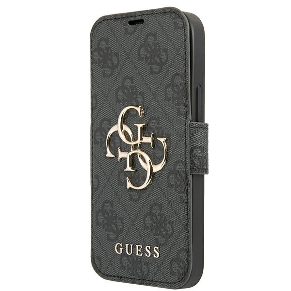 Guess GUBKP13L4GMGGR iPhone 13 Pro / 13 6.1" pelēks/pelēks grāmatas tipa viedtālruņa apvalks 4G Liels Metāla Logo