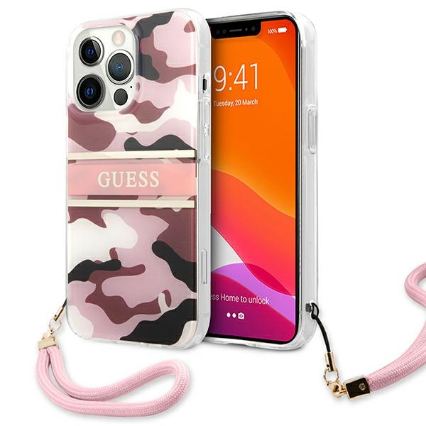 Guess GUHCP13LKCABPI iPhone 13 Pro / 13 6.1" rozā/rozā cietais apvalks Camo Strap Collection
