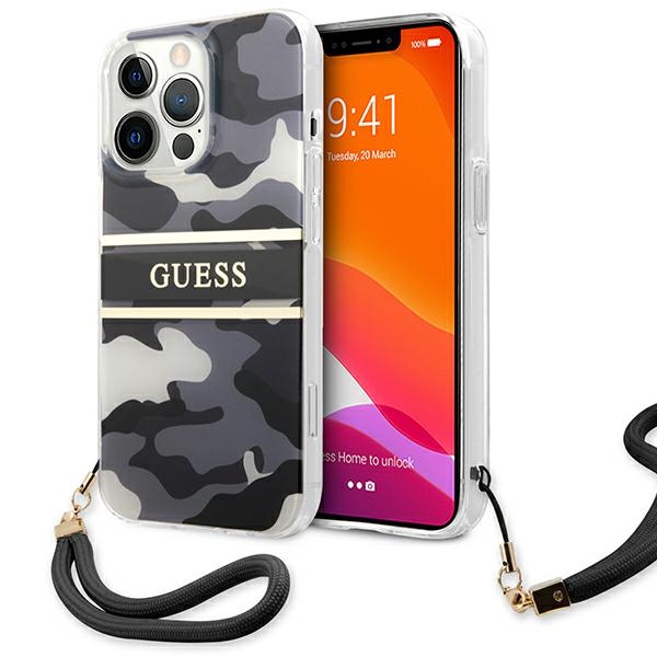Guess GUHCP13XKCABBK iPhone 13 Pro Max 6.7" melns/melns cietais apvalks Camo Siksnas Kolekcija